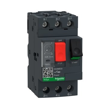 Motor circuit breaker, TeSys GV2, 3P, 0.25-0.4 A, thermal magnetic, screw clamp 