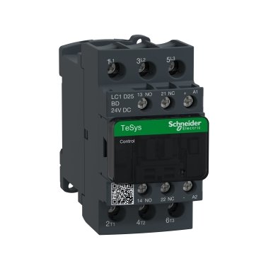 TeSys D contactor - 3P(3 NO) - AC-3 - <= 440 V 25 A - 24 V DC coil LC1D25BD,SCHN