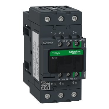 TeSys D contactor 3P 40A AC-3 up to 440V coil 24-60V AC/DC EverLink LC1D40ABNE,S
