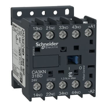 control relay, TeSys K, 4P(3NO+1NC), 690V, 24V DC standard coil CA3KN31BD,SCHNEI